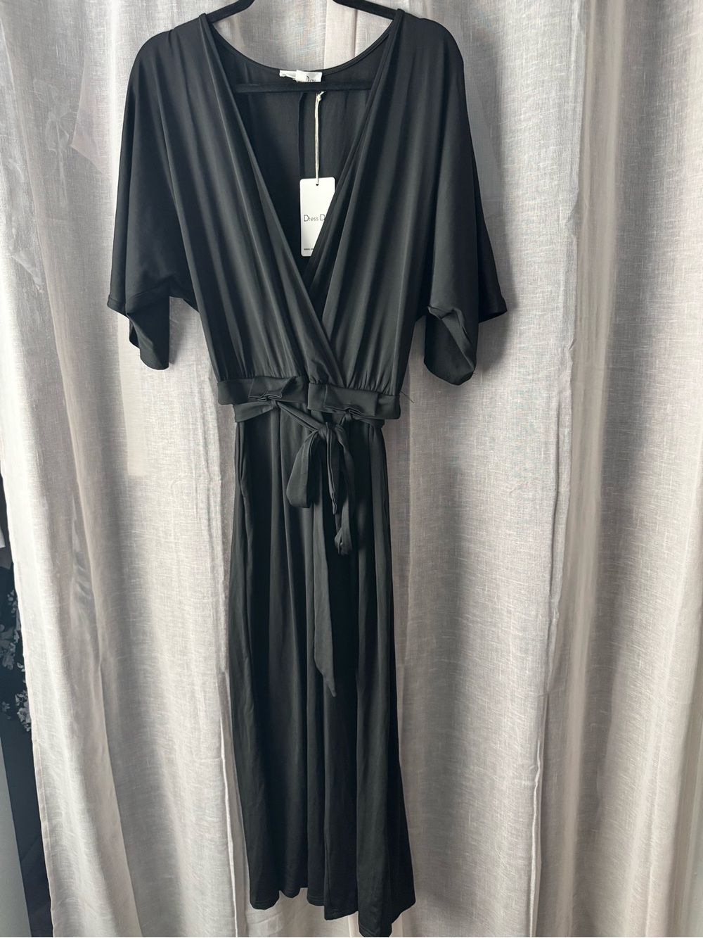 Black Wrap wide leg crop jumpsuit with Tie Waist